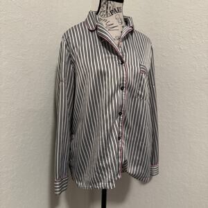 Flawed In Bloom by Jonquil Womens Long Sleeve Black White Striped Pajama Top